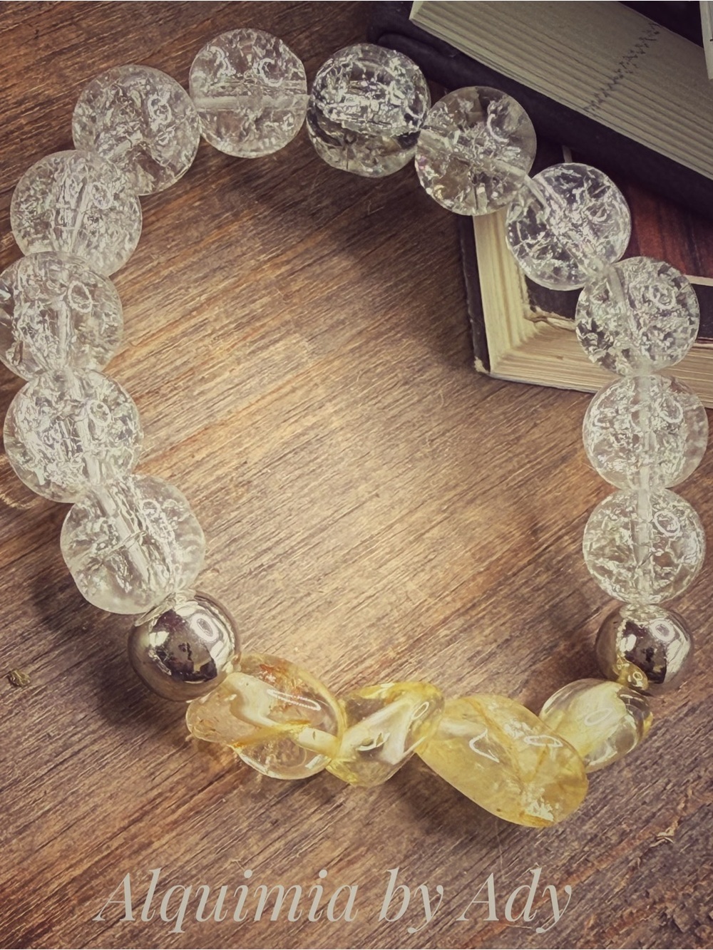 Citrine Clear and Yellow Beaded Stretch Bracelet